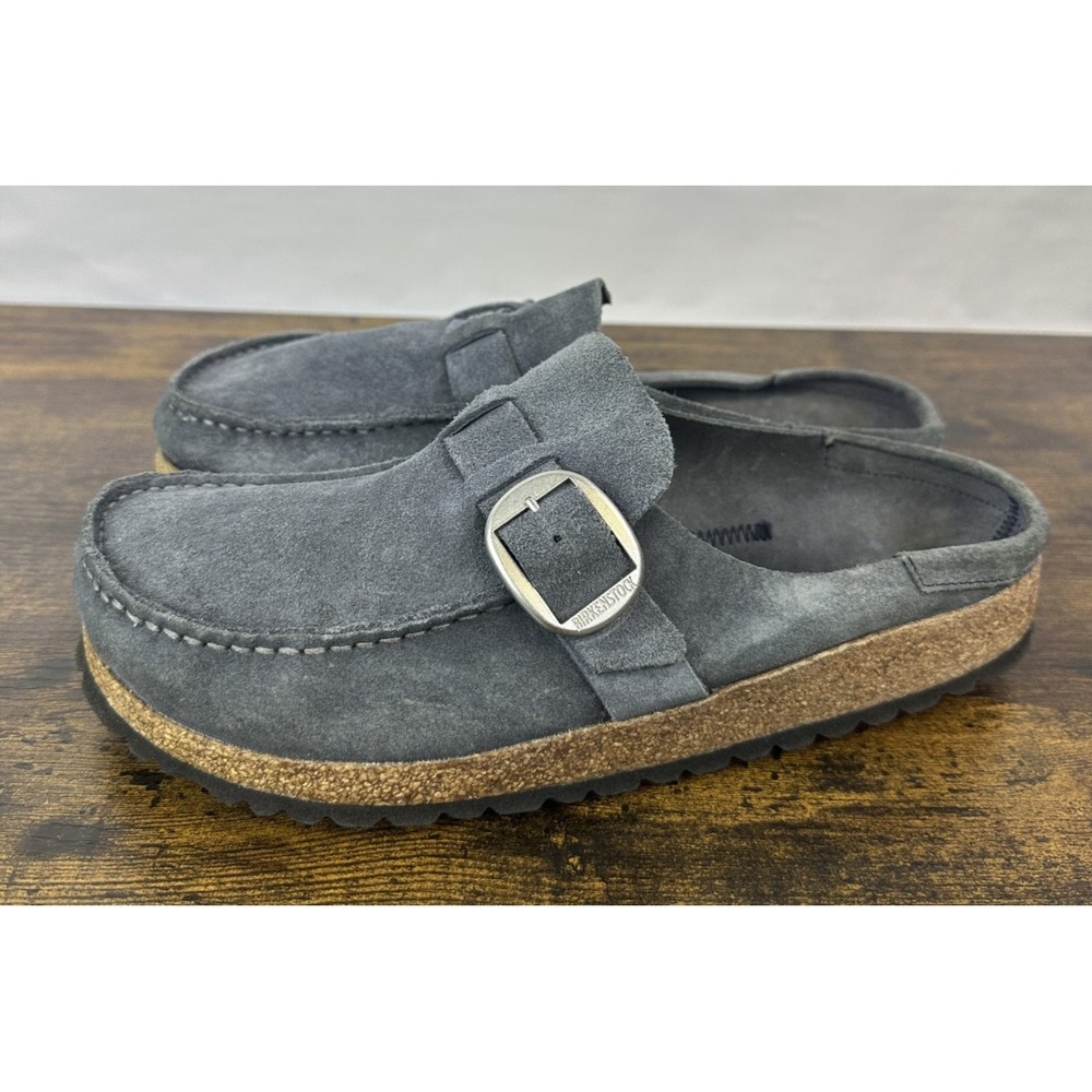Birkenstock Buckley Blue Grey Suede Clog Cork Shoes Size 41 Women's 10 Men's 8